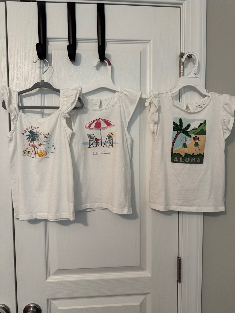 Janie and Jack White Girls' Beach Graphic Flutter Sleeve Tees (3-Pack) Size 6